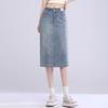 2025 High Waist Versatile Women's Denim Midi Skirt with Slit - Perfect for Spring/Summer