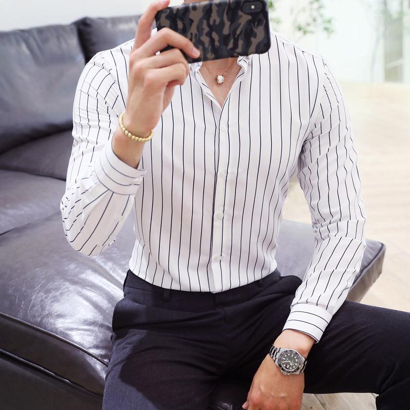 Полосатая рубашка мужская рубашка с длинным рукавом модная молодежная студенческая тонкая рубашка