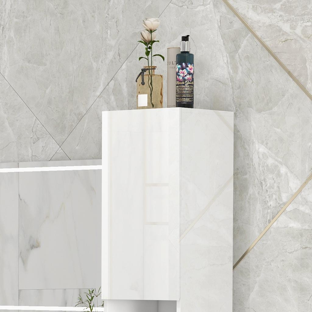 Tall Narrow Bathroom Cabinet, Doors, Adjustable Shelves, 30 x 30 x 81.5 cm, Glossy White