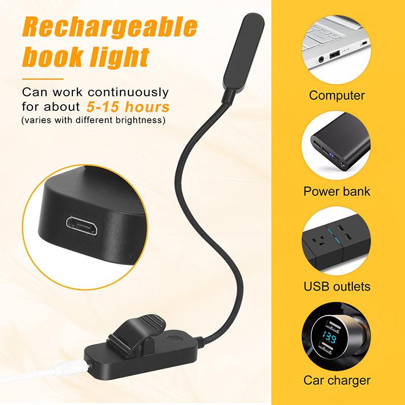 Янтарный светильник для чтения, мини-USB, светодиодный, перезаряжаемый, гибкий, ночник, накладной, настольная лампа, лампа для чтения, для путешествий, спальни, книги