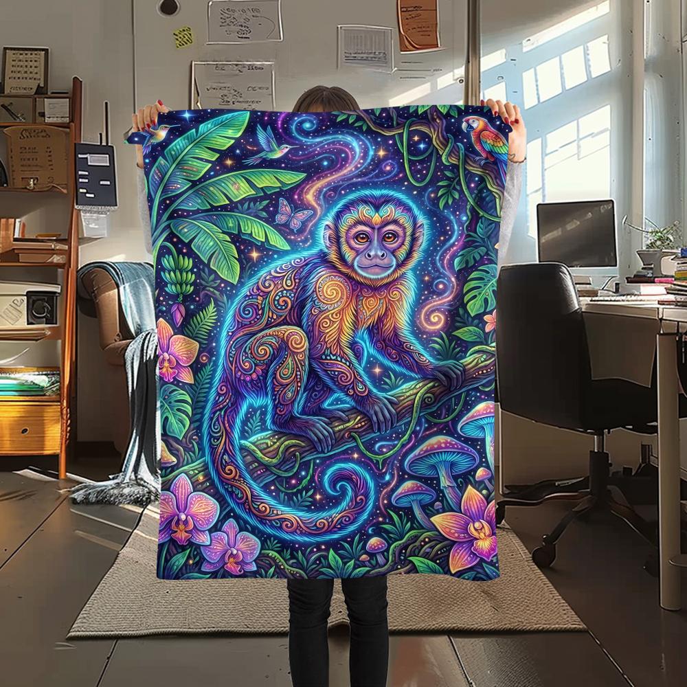 Colorful Fox Tiger Wolf MonkeyPrint Flannel Blanket,High quality Comfortable for All Seasons,Home Decor,Warmth and Comfort,Perfect for Christmas Gifts