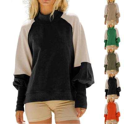 Женское свободное и удобное худи с длинными рукавами, полувысоким воротником и контрастным дизайном