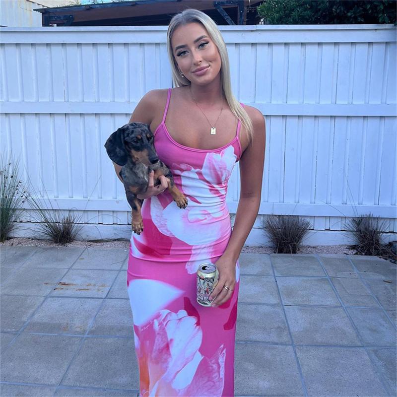 Платье с цветочным принтом Lily, летнее повседневное платье макси на бретельках, облегающее тонкое длинное платье в стиле бохо с открытой спиной, 2023