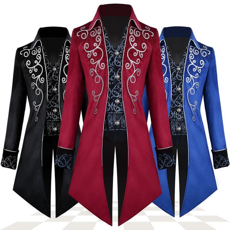 3 Style Halloween Party Cosplay Costume Men's Victorian Steampunk Windbreaker Retro Prince Medieval Dress Renaissance Embroidery Jacket