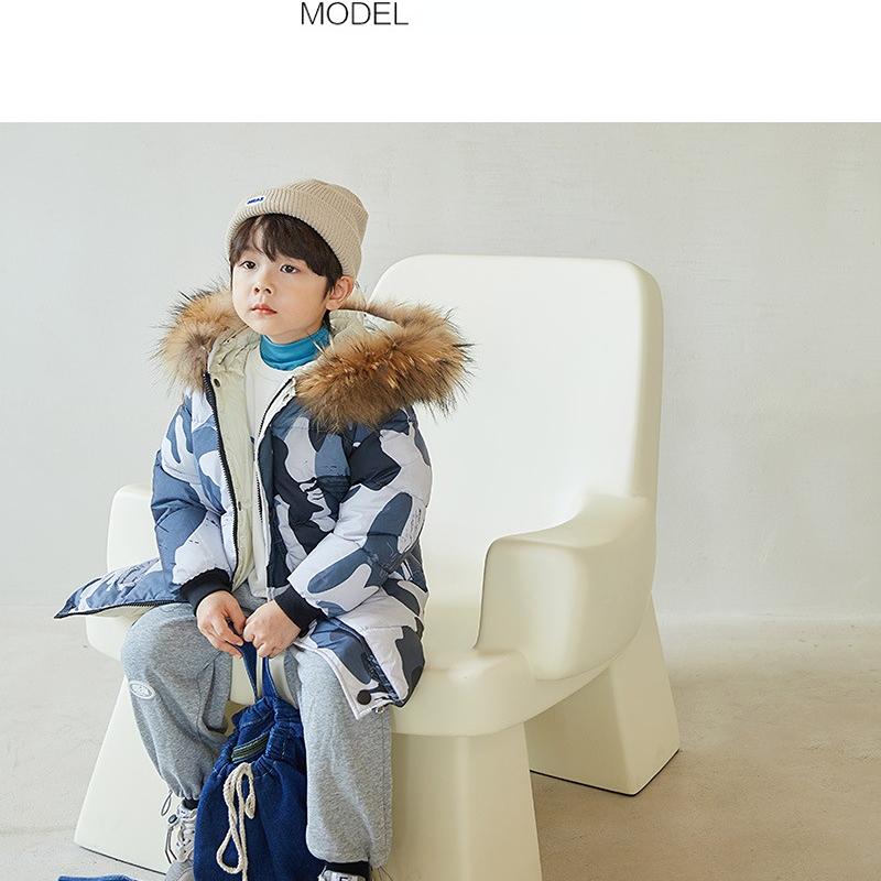 Детский пуховик с большим меховым воротником, хлопковое пальто для мальчиков, плотная зимняя одежда средней длины для девочек, повседневная куртка