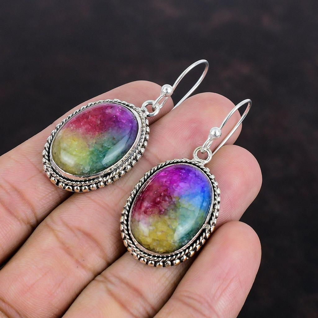 Серьги Rainbow Solar Quartz Druzy из стерлингового серебра 925 пробы, винтажные серьги с драгоценными камнями, ювелирные изделия ручной работы, абсолютно новые серьги, подарки на помолвку