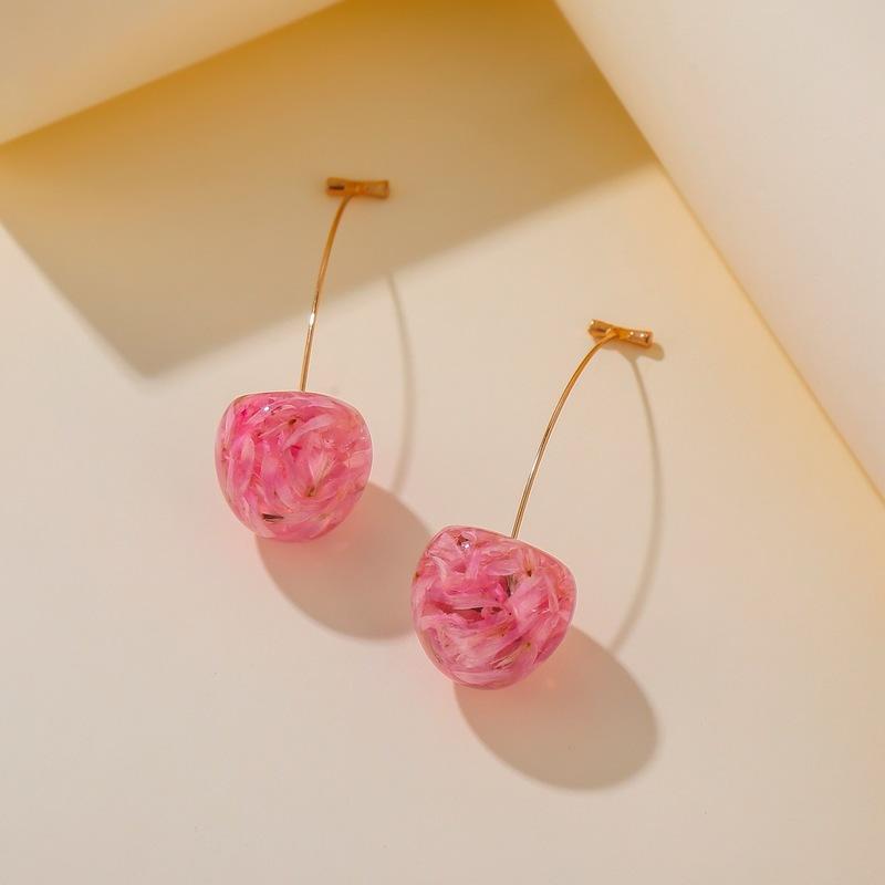 Creative Dried Flower Cherry Drop Earrings For Women