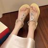 Обувь женская 2025 лето новый носок женские босоножки бисерные стразы плоские пляжные сандалии женские