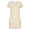 Women's Summer Casual Fashion Solid Color Drawstring V Neck Short Sleeve Dress
