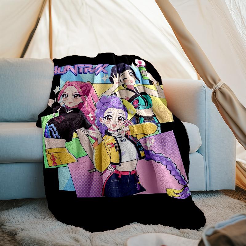 KPop Demon Hunters Theme Printed Blanket - Perfect for Couch, Bed, Travel & Outdoor Use | Machine Washable, Cozy & Durable.