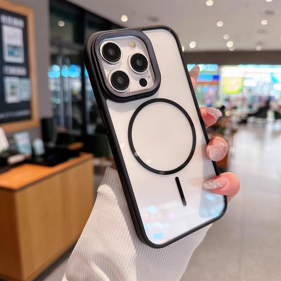 Applicable To Apple 16 High Translucent Ring Magnetic Suction Phone Case IPhone 15 Drill Pattern Lens PC Anti Fall Protection Case