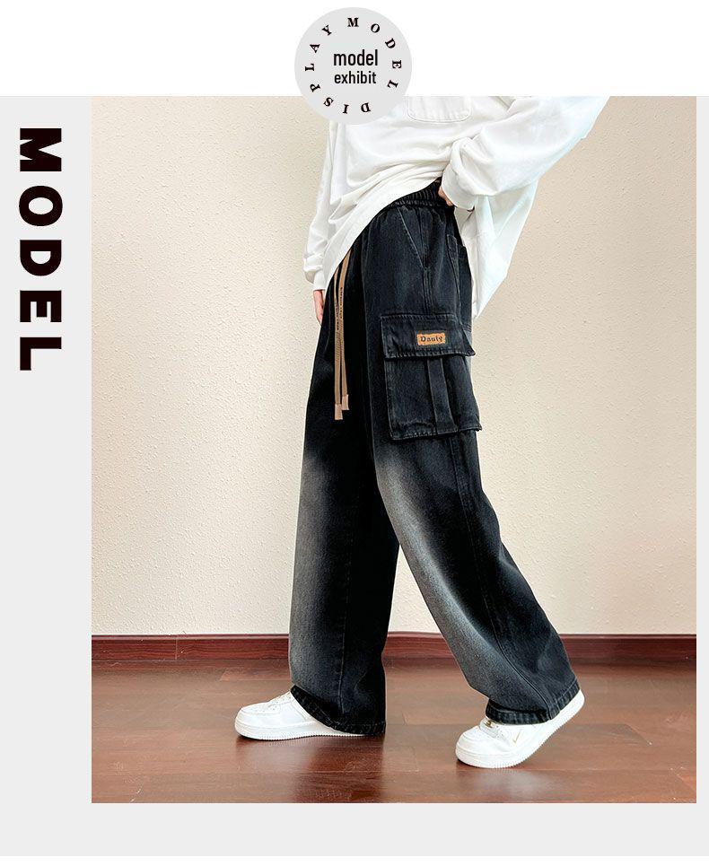 M-8XL Gradient Washed Men's Loose Wide Leg Jeans for Spring/Autumn 2025