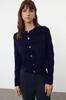 Women's Fashionable Stylish Cardigan Navy Blue Crew Neck Jacket Look Knitwear Cardigan