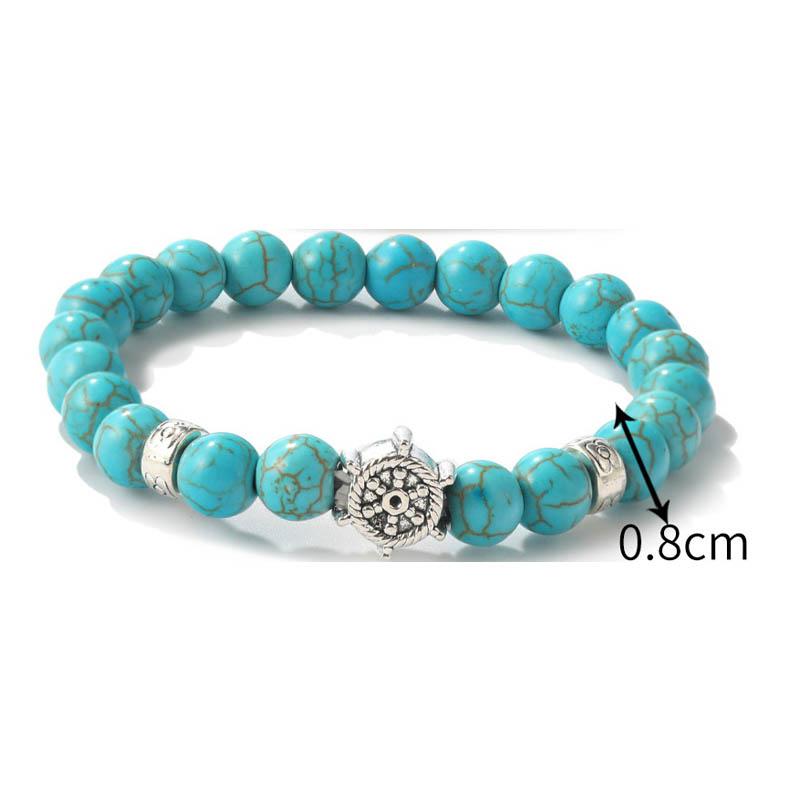 Браслеты с оберегом от сглаза Сова Бабочка Морская звезда Счастливый Подарок Браслет с синтетическим бирюзовым камнем 8 мм для женщин мужчин