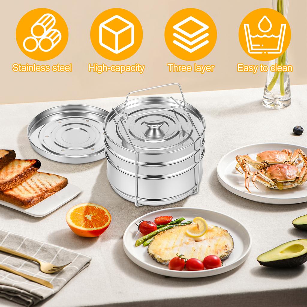 Посуда Пароварка 3-ярусная вставка-пароварка Кастрюля из нержавеющей стали 304 Вставка для скороварки Кастрюля Большой вместимости Пароварка