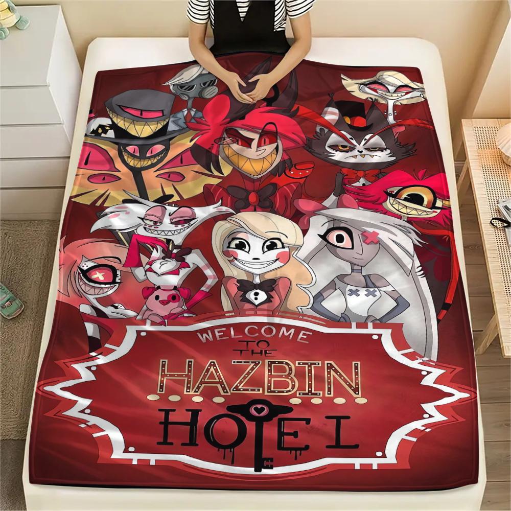 1 шт. Фланелевое одеяло с принтом Hazbin Hotel, Высокое качество, Удобное для всех сезонов, Декор для дома, Тепло и уют, Идеально для рождественских подарков