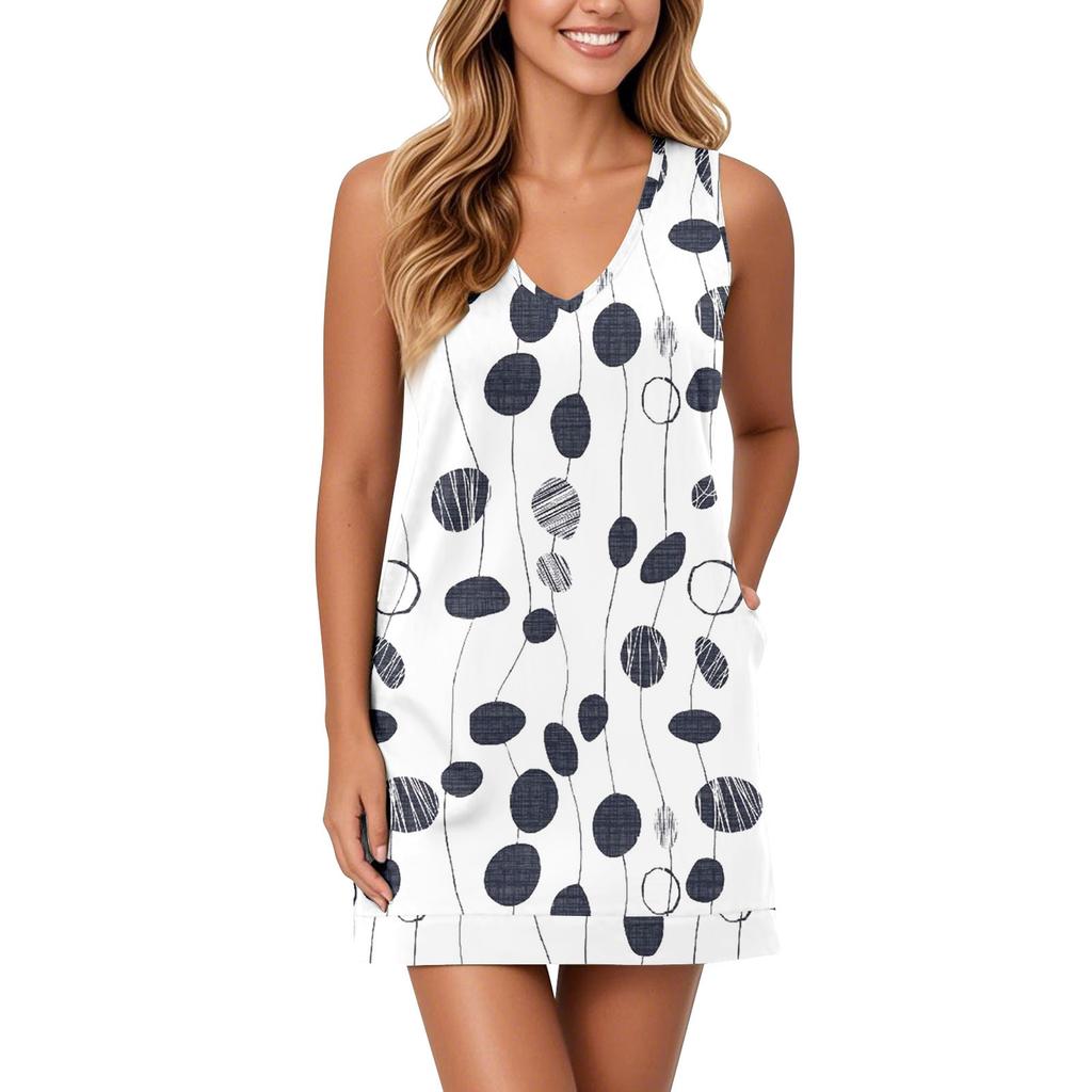 Женский сарафан с V-образным вырезом, без рукавов, повседневное платье с геометрическим принтом и карманами
