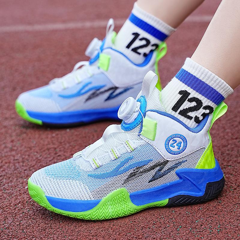 Детская и мужская спортивная обувь с вращающимися кнопками весна и осень 2024 года кроссовки для бега для мальчиков и студентов, новые баскетбольные кроссовки для осени