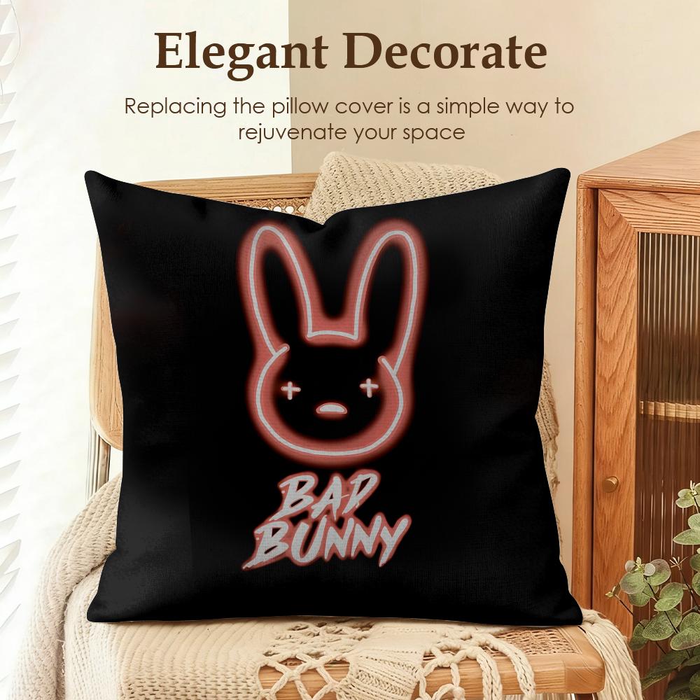 Singer BBad bunny Cushion Cover Natural Linen Organic Fabric DoubleSided Printing Sofa Home Decor Gift Pillow Case