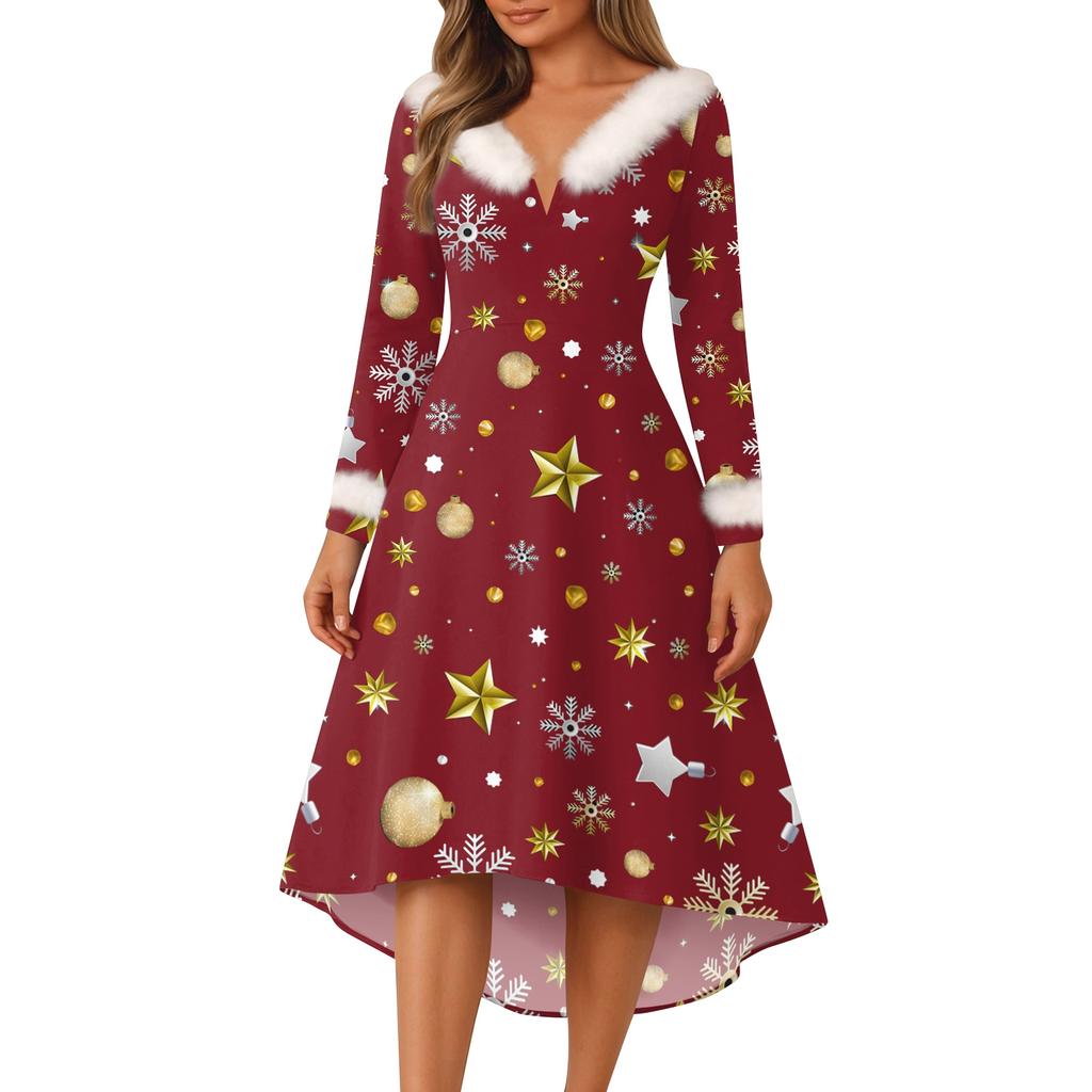 Рождественские платья с принтом для женщин, винтажное рождественское платье миди, повседневные платья, коктейльное платье, вечерние праздничные платья