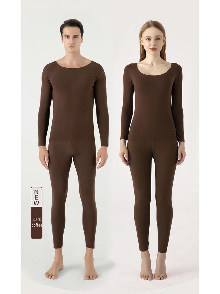 Женский термобелье, не раздражающее кожу: Двусторонний немецкий бархат, бесшовный круглый вырез, облегающий крой, на осень/зиму.