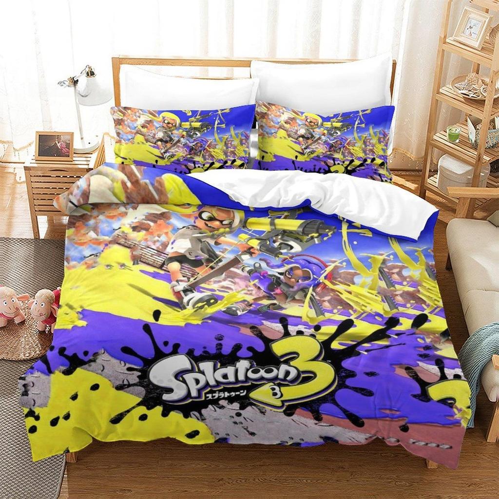 Splatoon 3 Bedding Set Single Twin Full Queen King Size Bed Set Aldult Kid Bedroom Duvetcover Sets 3D Print Anime Bed Sheet Set