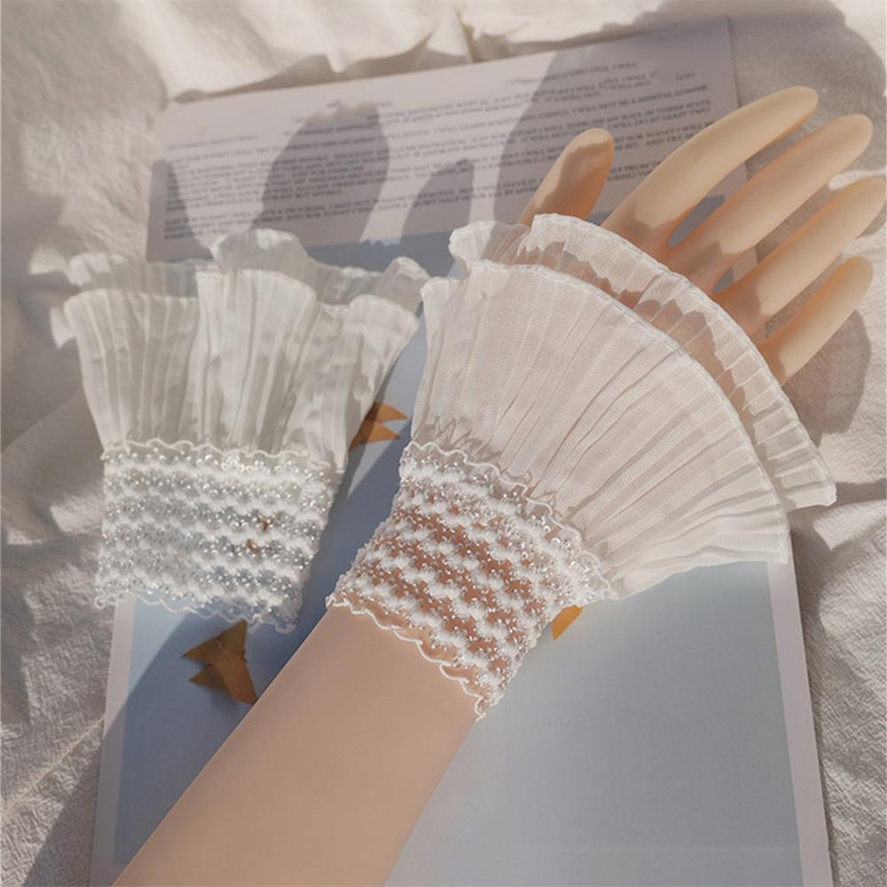 1 Pair Women Wrist Cuffs Detachable Lace Ruffled Winter Autumn Hoodie Sweater Sweatshirt Hoodie False Sleeves Tulle