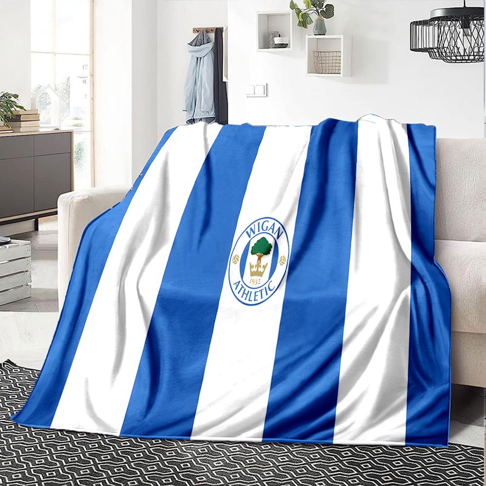 Wigan Crest Flannel Blanket, Soft Polyester, Modern Design, All-Season for Camping, Travel, Gifts for holidays or birthdays
