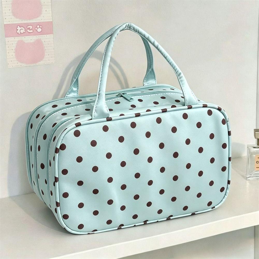 Three Layer Partition Handheld Makeup Bag Polka Dot Toiletry Bag Travel Storage Bag Business