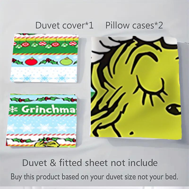 3Pcs Grinchmas Festive Celebration Bedding Sets For All Sizes New 3D Printed Bed Cover Comforter Duvet Cover Pillowcase Bedroom Decoration