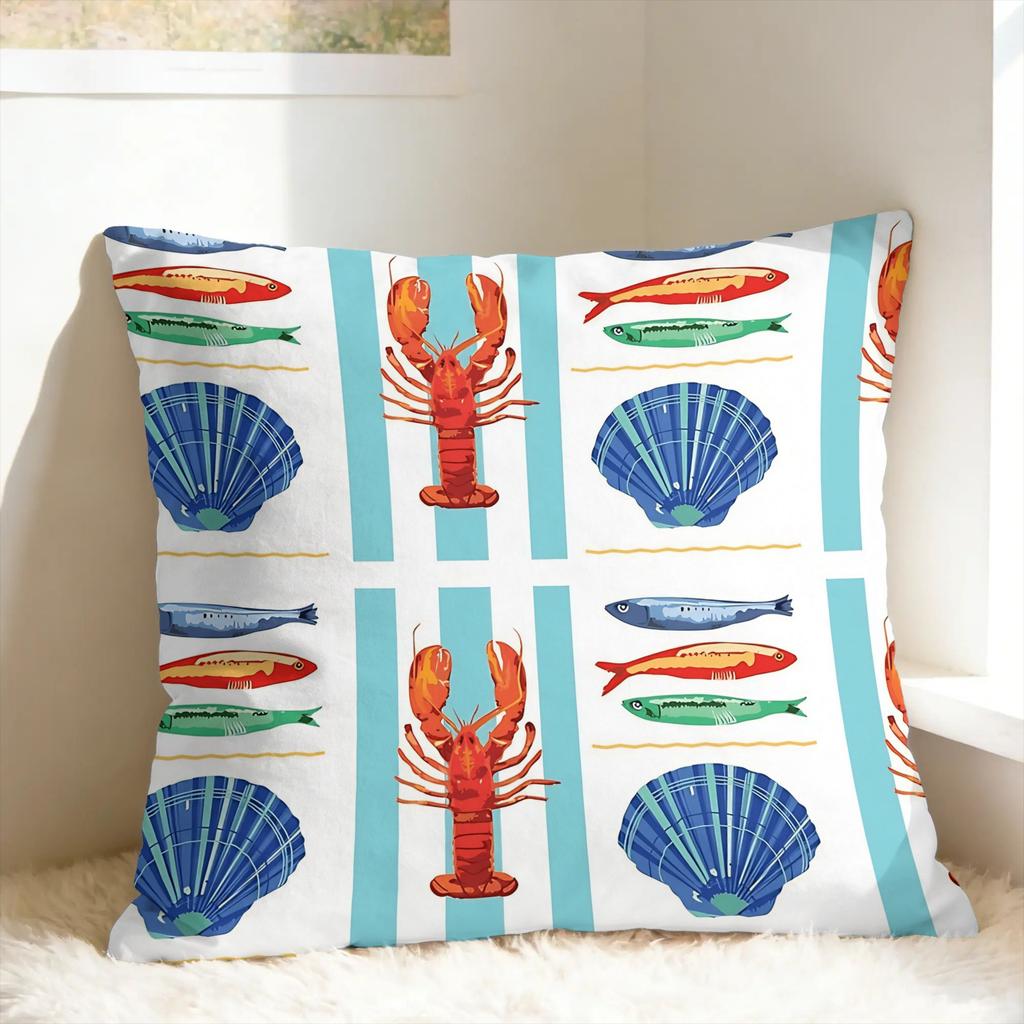 Flat Coastal Seafood Themed Pillow Case Retro Trendy Pillow Cover Soft Pillowcases For Sofa Couch Bed Living Room