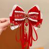 Flower Bow Ribbon Hair Clip Red Hanfu Hair Ornamen Chinese Style New Year Hairpin  Festival