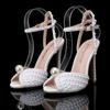 2024 New White Female Sandals Bridal Shoes Woman Fashion Thin Heel Big Pearl Girls Fashion Sandals Party Shoes Sandales Femmes
