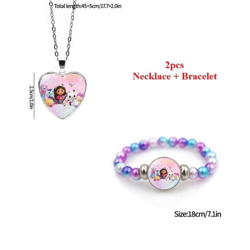 2Pcs Gabby Dollhouse Pendants Gabby Bracelet Necklace Birthday Party Decorations Party Favors Children'S Day Gift
