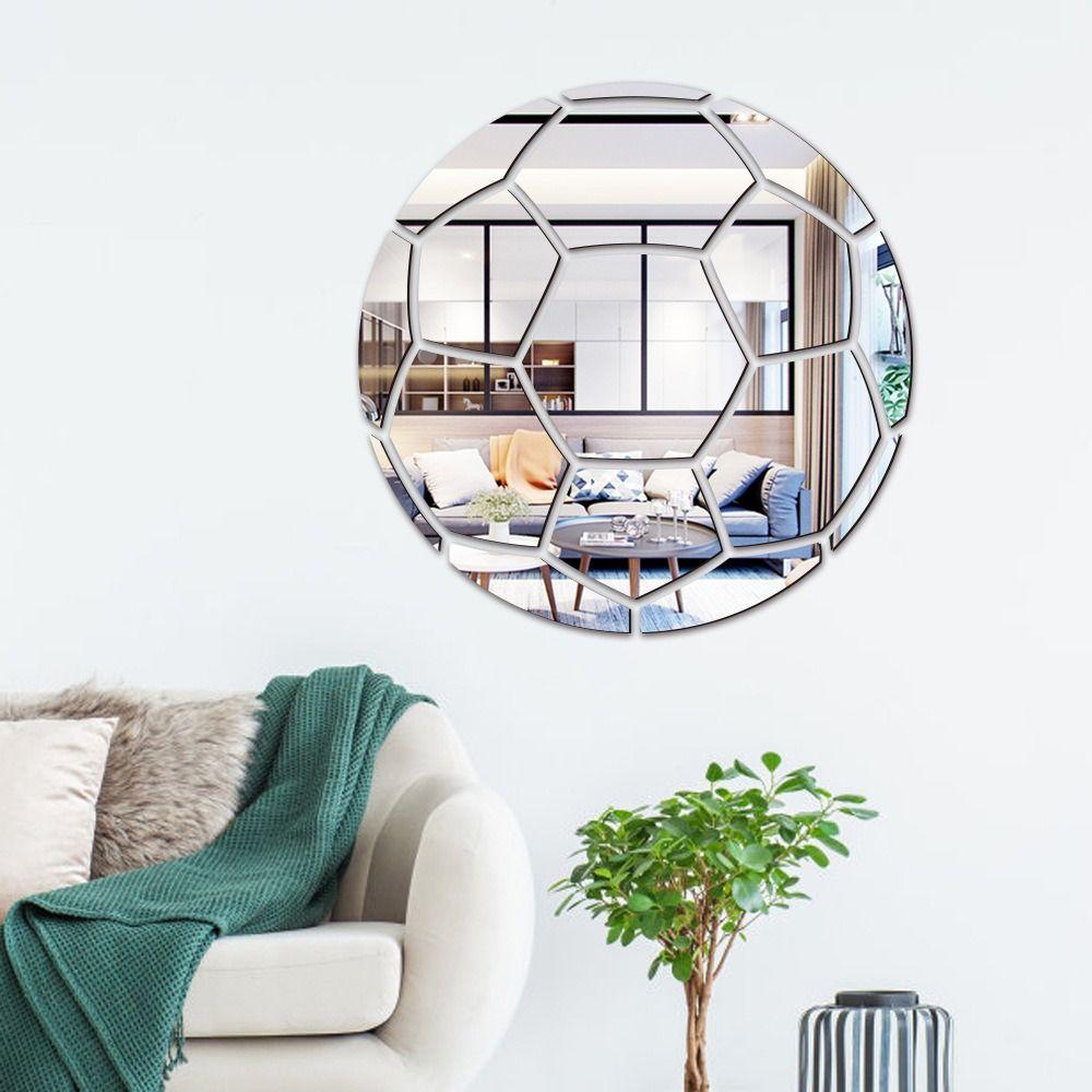 1Set Modern Style 3D Basketball/Football/Rugby Shaped Mirror Wall Sticker Gold/Silver/Black Wall Art Waterproof PVC Mirror Decal