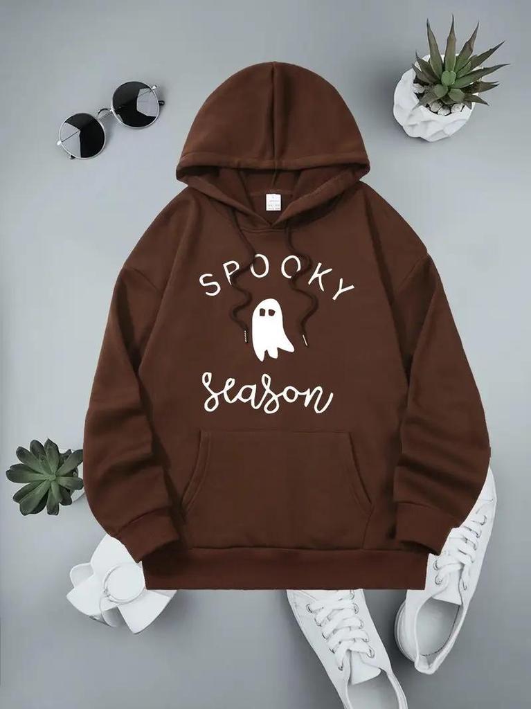 European & American Women's Halloween Letter Hoodie Ribbed Sweatshirt
