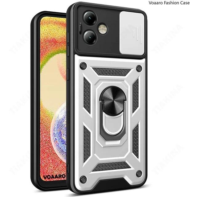 For Motorola Moto G14 4G G54 G84 5G Slide Lens Camera Protection Shockproof Armor Case for Moto Edge 40 Pro Neo 30 Ultra Magnetic Ring Holder Cover