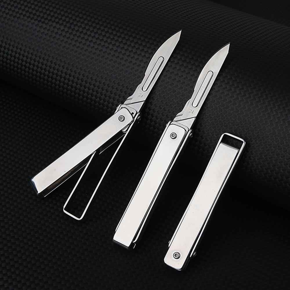 Multi functional stainless steel wallpaper scalpel Crowbar solid EDC mini folding knife carving tool, send 10pcs24 # blade