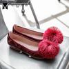Fashion Thread Pompon Roll-up Flats Woman Ballerina Soft Bottom Loafers Ladies Light Pregnant Shoes Patent Leather Moccasins Plus Size