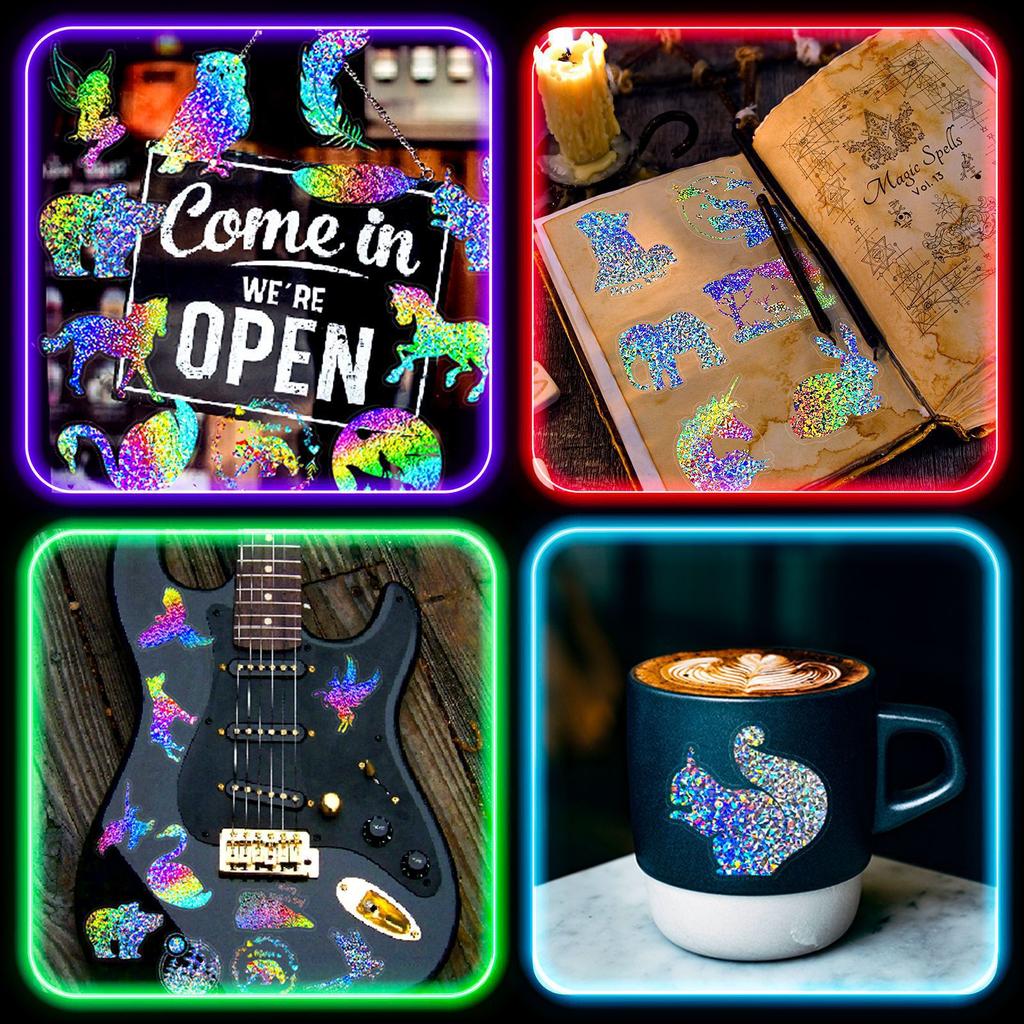 100 Transparent Laser Stickers Dream Forest Stickers Pack Two-color Laser Gold