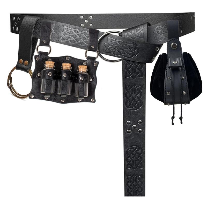 Multifunctional PU Leather Waist Bag 4 Piece Set Including Belt Key Holder Keychain Quiver for Camping Hiking