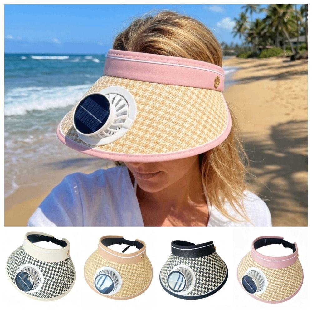 Breathable Sun Hat with Fan Wide Brim Summer Fan Visor Cap Sunscreen Empty Top Hat  Hot Weather