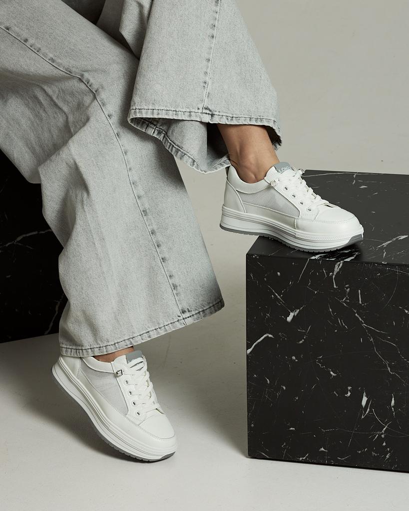 Кроссовки с сеткой на платформе Lonza 185552 36 белые кожа