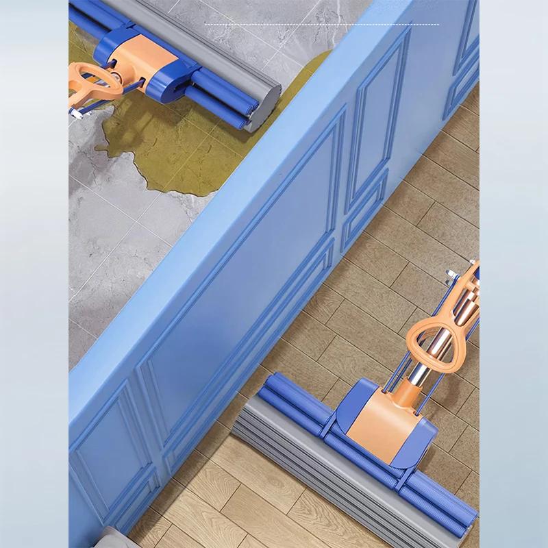 Sponge Mop System with Collapsible Mop Home Tile Floor Bathroom Cleaning Squeegee and Extendable Telescopic Long Handle