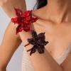 Metal Flower Bracelet Red Flower Hand Ring Luxury Exaggerated Flower Bangle Party