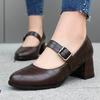 Women's Block Low Heels Mary Janes Shoes 2025 Spring Fashion Strap Black Brown Heeled Footwear Shoes Female Dress Pumps Autumn