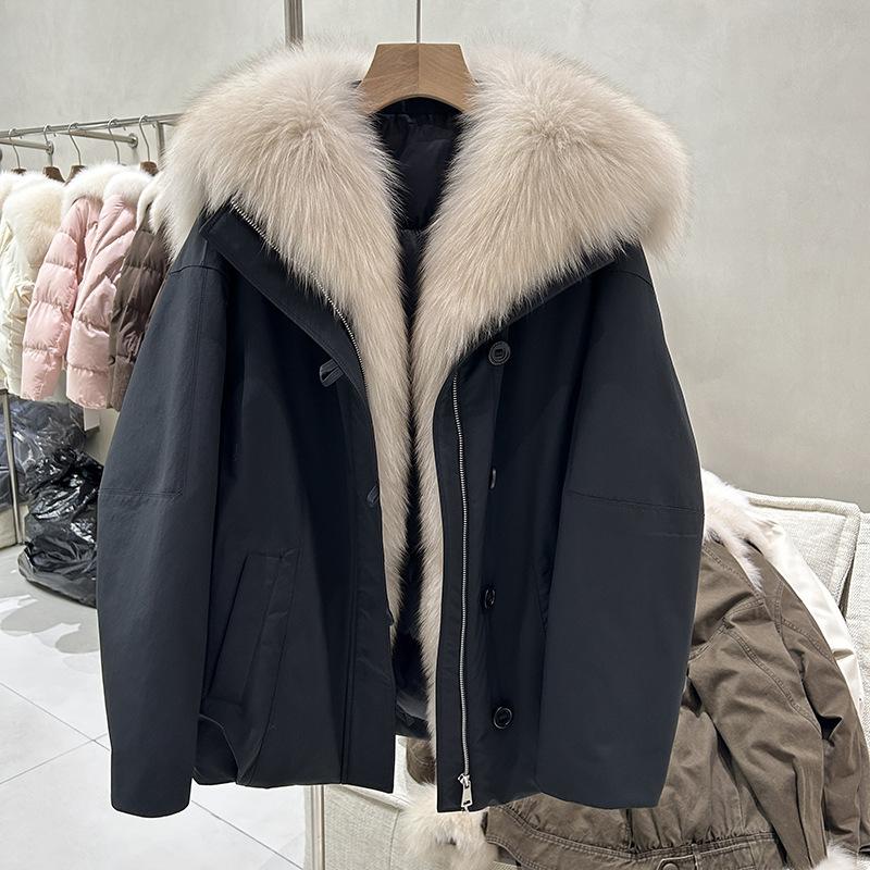 Snow Country Chuji oversized fox fur fur fur collar white goose down down pie overcome women's medium and long models special clearance