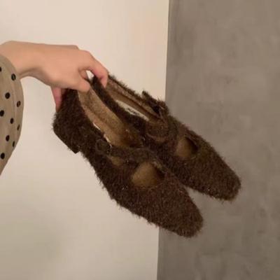 Мода Мода Marie Janes Туфли женские Высокие каблуки Острый носок Мех Роскошь 2024 Осень Повседневная обувь Женщина Платье Вечеринка Туфли Zapatos Mujer