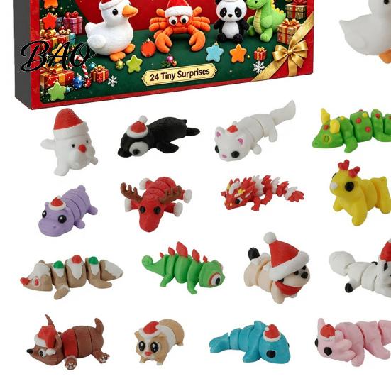Cute Animal Toy Figures 3D Printed Christmas Advent Calendar, 24-Day Figure Countdown Box Gift for Kids with Articulated Joints, Holiday Tree