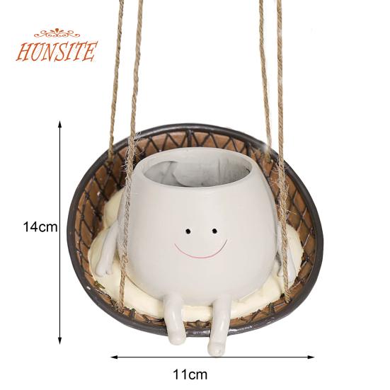 Подвесной цветочный горшок с милой улыбкой на лице, цветочный горшок из смолы для декора сада